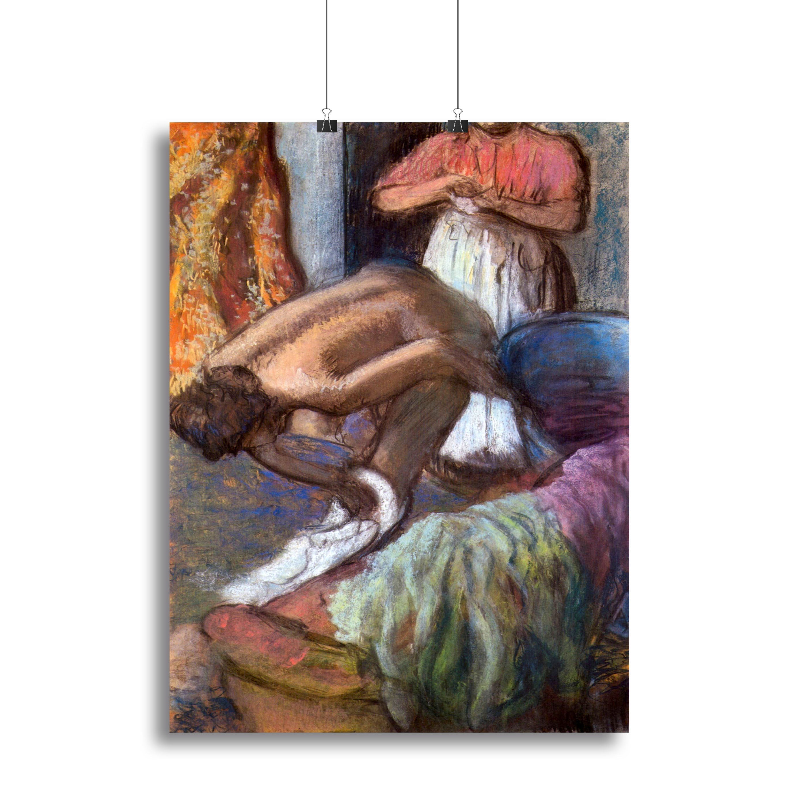 Canvas print of Degas' 'The Strengthening After the Bathwater', showcasing a serene woman in a graceful pose.